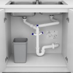 Pure.Sink Universal Siphon double space-saving sink siphon for the kitchen with 2 dishwasher connections WSTDSI-32